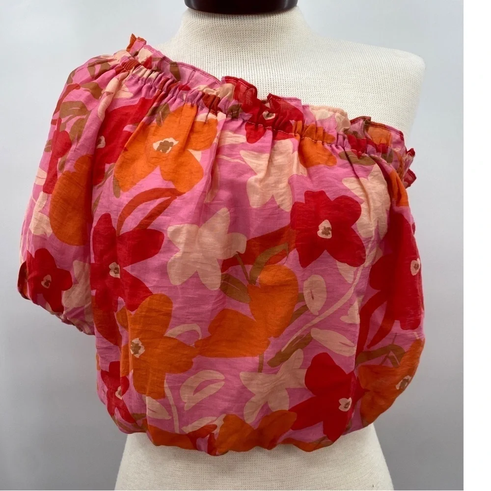 ASTR The Label Atlanta One Shoulder Ted Pink Orange Top Size Small